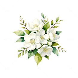 清新水彩白花植物插画素材