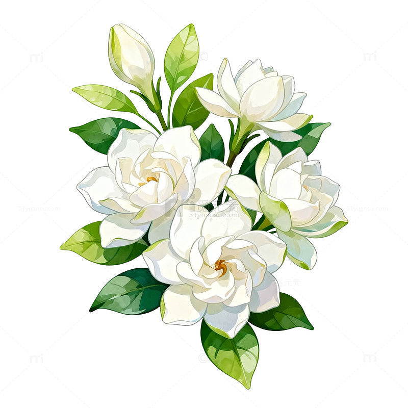 清新花卉插画栀子花素材