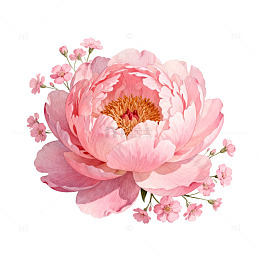 粉色牡丹花水彩插画