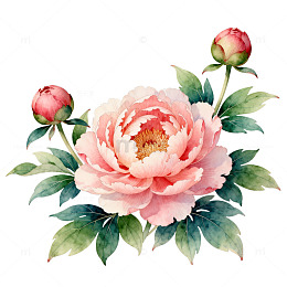 水彩牡丹花卉图案装饰设计素材