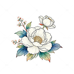 工笔白芍花插画设计素材