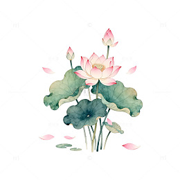水彩荷花手绘插画