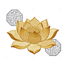 传统中国风金色莲花图案刺绣设计素材