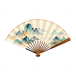 山水画扇传统艺术矢量素材
