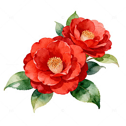 水彩红花植物插画设计素材