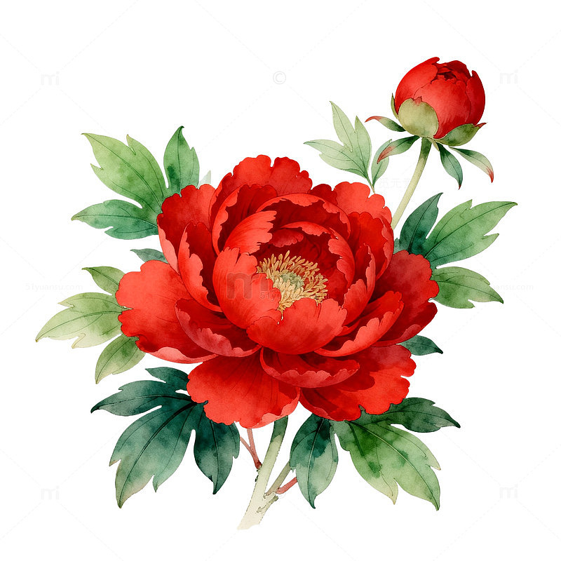 水彩牡丹花卉装饰插画