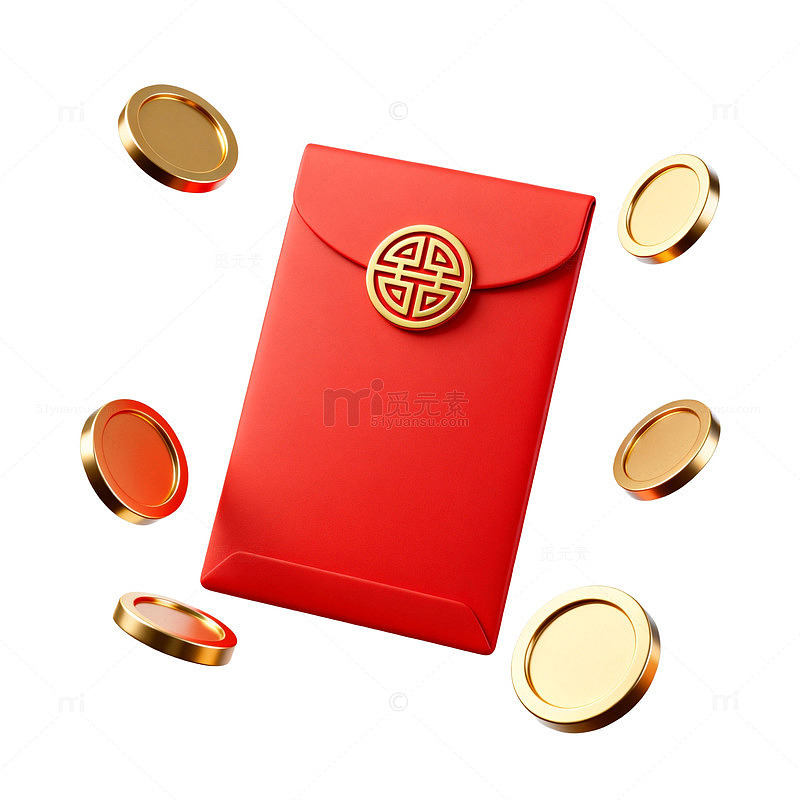红色红包金币中国文化元素