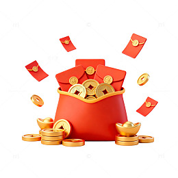 红色喜庆金币红包插画