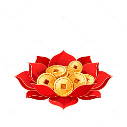 红色莲花金币图案设计