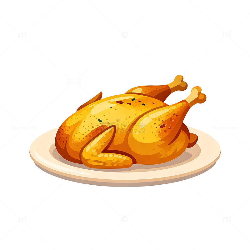 卡通烤鸡美食插画
