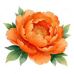 水彩橙牡丹花卉插画