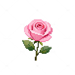 像素风格粉红玫瑰花插画素材
