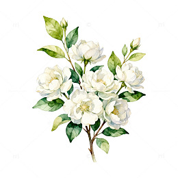 水彩白花园艺插画