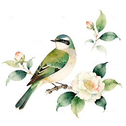 水彩画小鸟花卉装饰插画