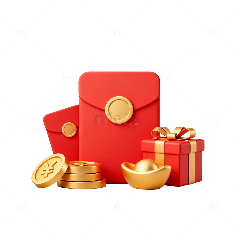 【标题】：红包金币礼盒喜庆元素设计素材
