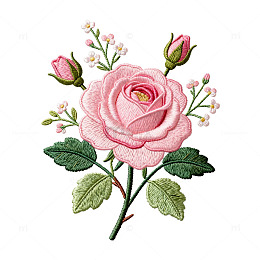 刺绣风格粉色玫瑰花插画素材