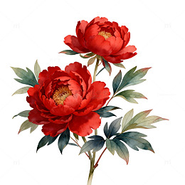 水彩红花牡丹绘画素材
