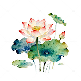 水彩荷花水墨画设计元素