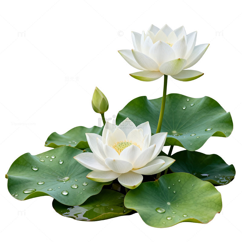 清新白荷水生植物插画