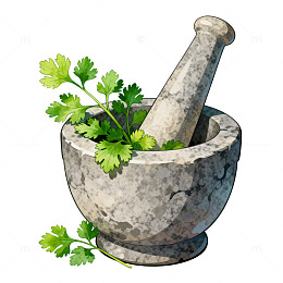 石臼香菜食材插画