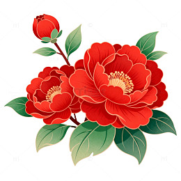 传统中国风红花牡丹图案设计素材