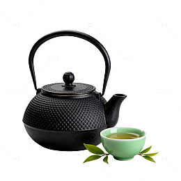 黑色铁壶绿茶静物