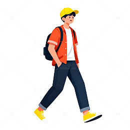 扁平卡通人物步行插画