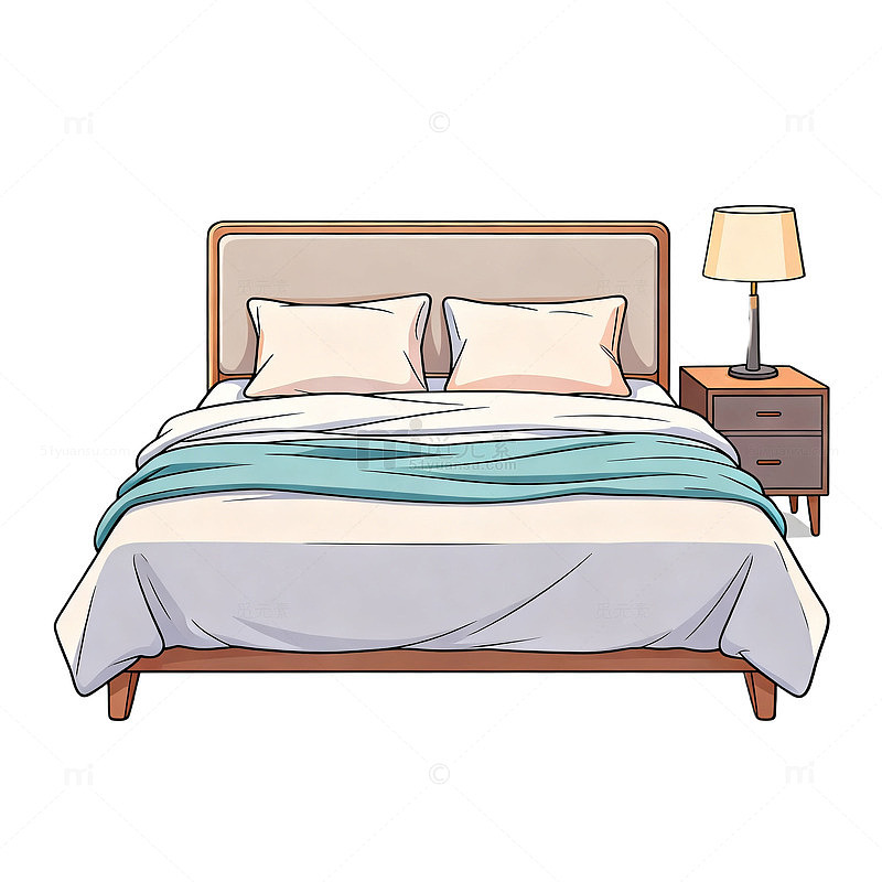 卡通风格卧室家具插画
