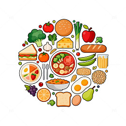 圆形食物组合插画设计素材