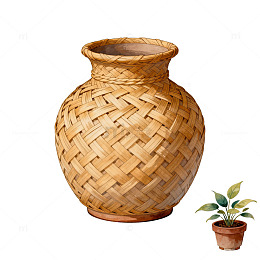 竹编花瓶山水图
