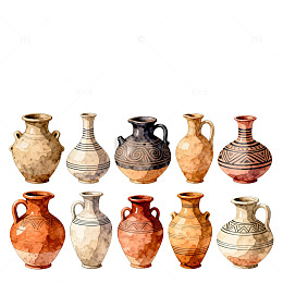 古代陶罐水彩画