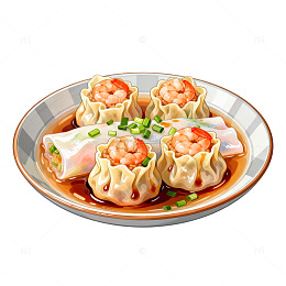 虾仁蒸饺美食插画