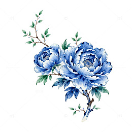 青花瓷风格花卉图案插画