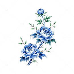 青花瓷风格花卉图案设计素材