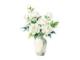 水彩白花瓷瓶装饰画