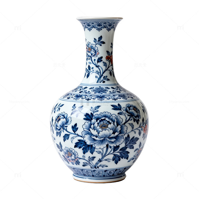 青花瓷花瓶手绘花卉图案