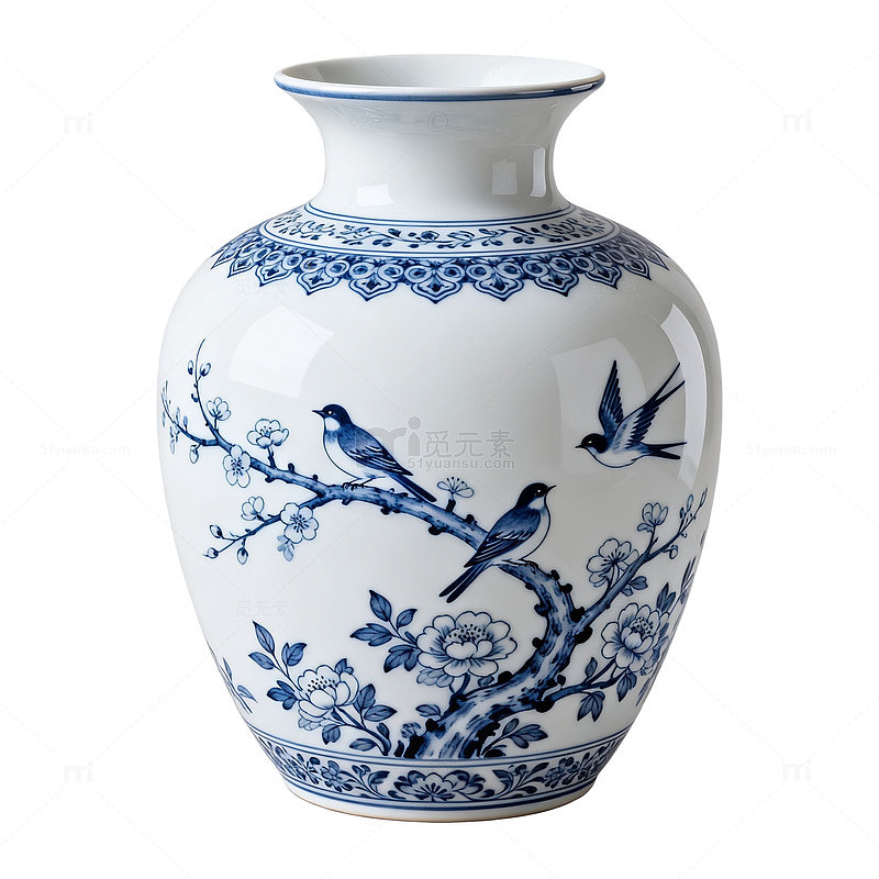 青花瓷花瓶图案设计素材