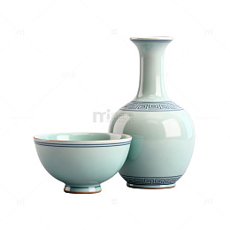 青瓷花瓶与碗套装