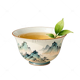 山水茶杯插画素材