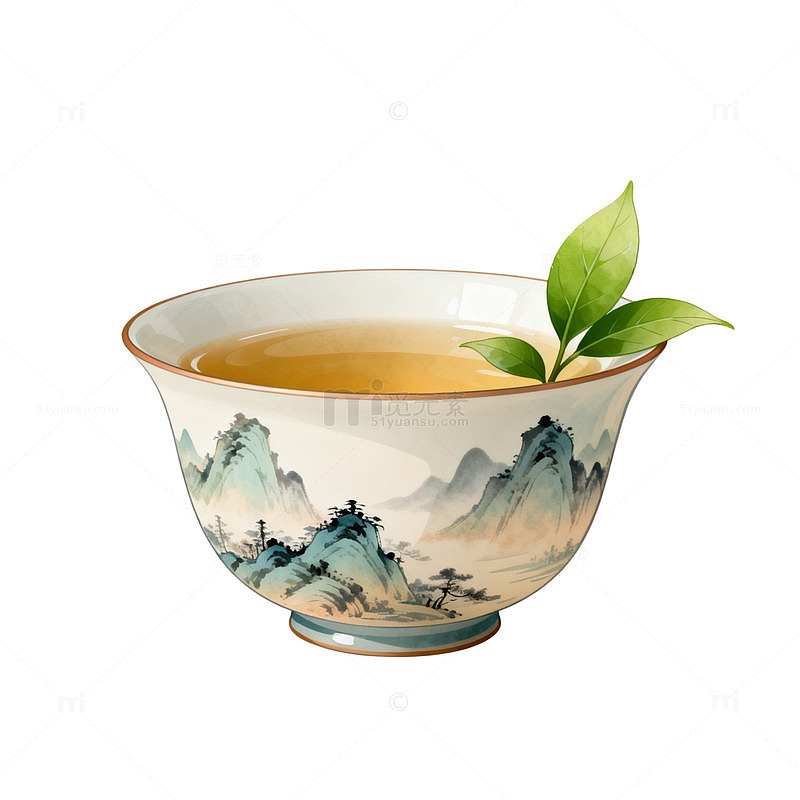 山水茶杯插画素材
