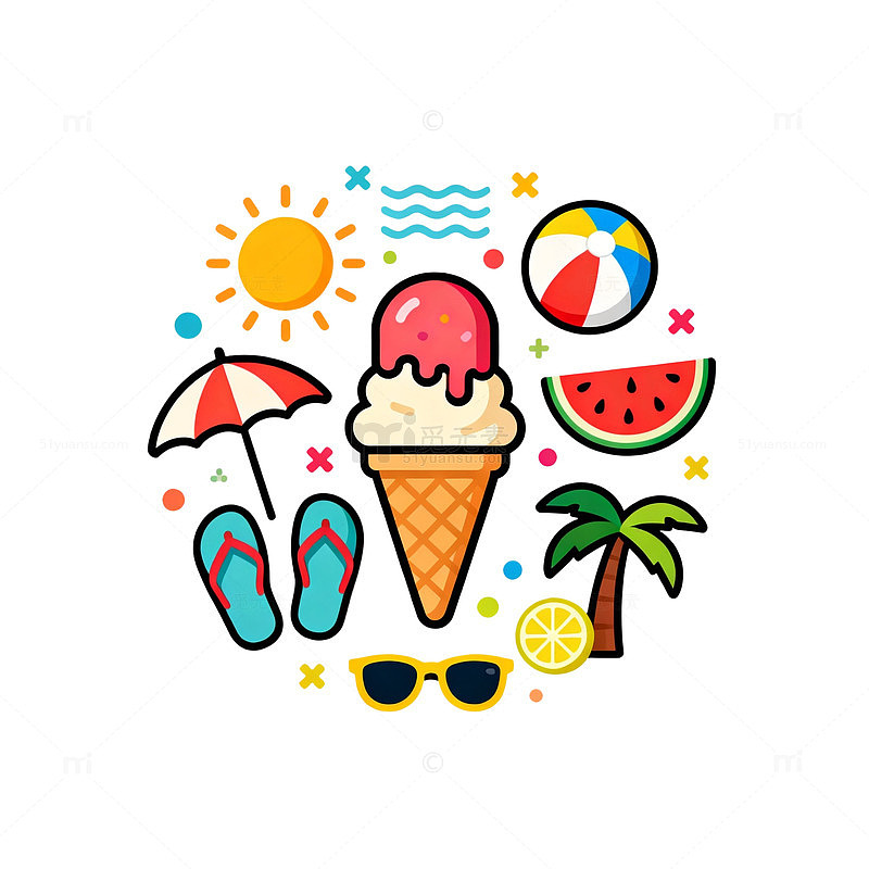 夏日海滩元素贴纸设计
