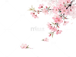 水墨樱花水波纹写意画