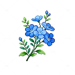 刺绣风蓝色花卉图案设计素材