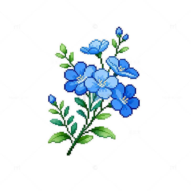 刺绣风蓝色花卉图案设计素材