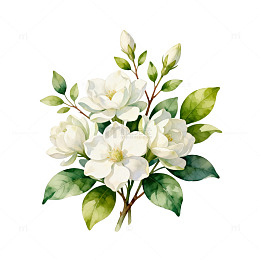 水彩白花绿植花卉插画设计素材