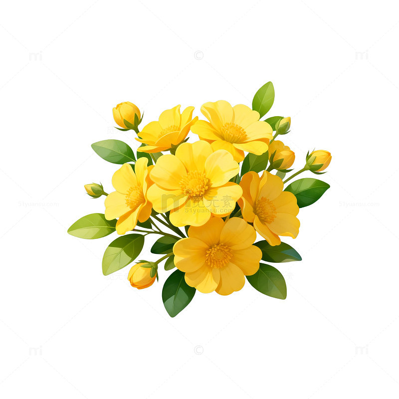 鲜花插画风格黄色花朵素材