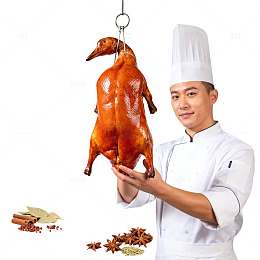 厨师展示挂炉烤鸭美食