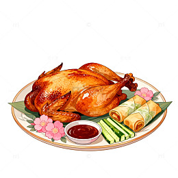 美食插画烤鸡卷蔬菜酱料