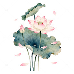 水彩荷花艺术装饰图案
