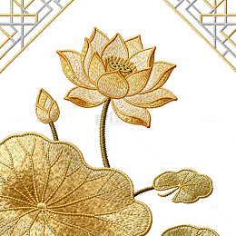 金色荷花刺绣图案装饰设计